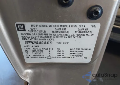 2005 Chevrolet Suburban 1500 Lt from USA, damaged, VIN 3GNFK16Z15G164979